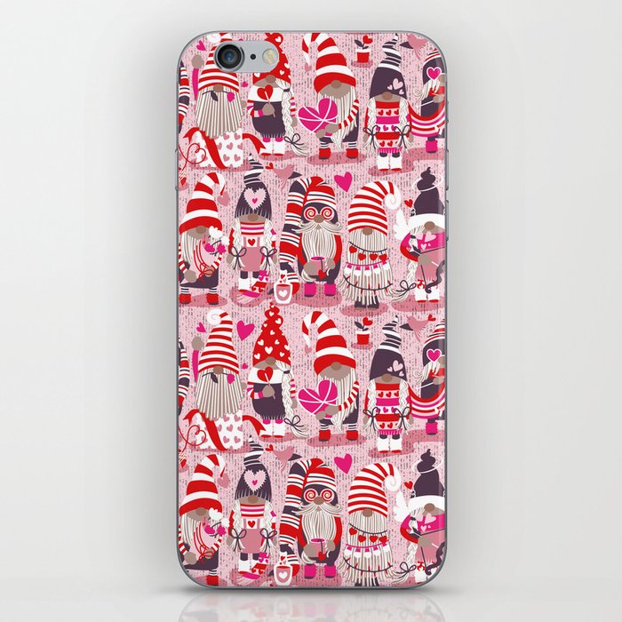 I gnome you more // pastel pink background red and pink Valentine's Day gnomes and motifs iPhone Skin