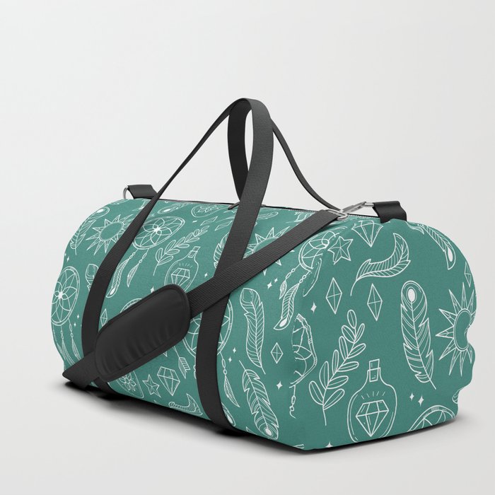 Green Blue And White Hand Drawn Boho Pattern Duffle Bag