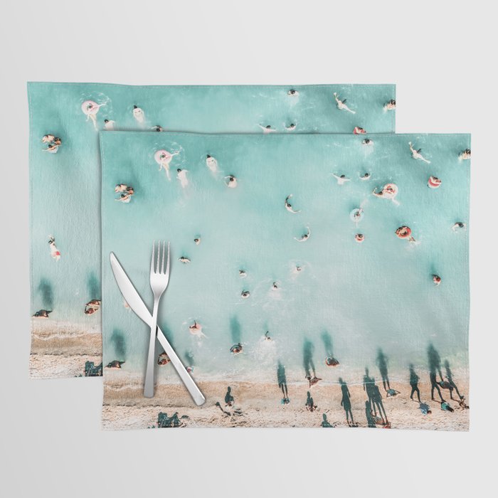 People On Beach, Aerial Beach Photography, Sea Beach, Ocean Wall Art Print, Summer Vibes Art Print Placemat