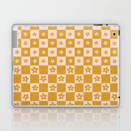 Abstract Floral Checker Pattern 18 in Retro Gold Pink Laptop Skin
