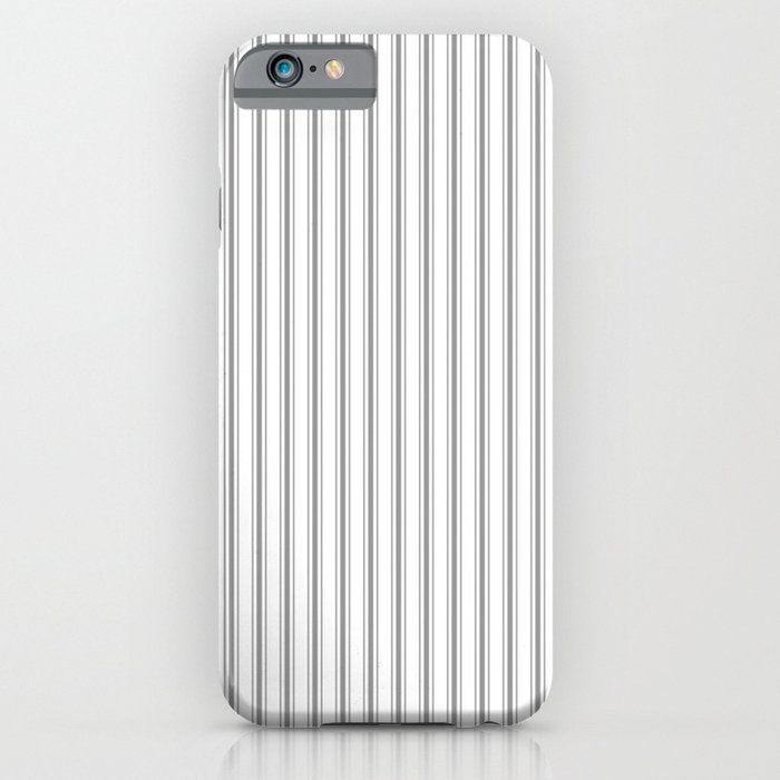 Mattress Ticking Narrow Striped Pattern in Charcoal Grey and White iPhone Case