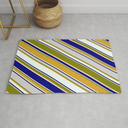 [ Thumbnail: Colorful Light Gray, Green, Goldenrod, Mint Cream, and Blue Colored Pattern of Stripes Rug ]