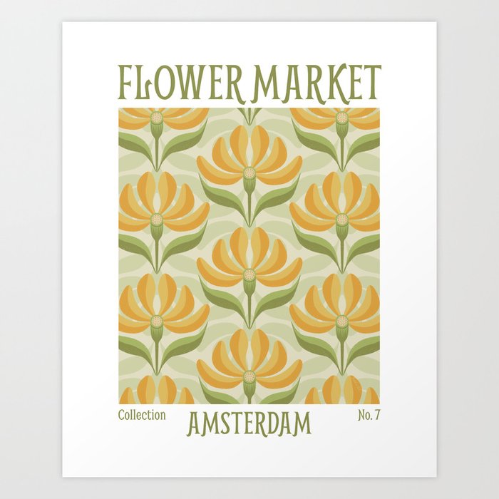 Flower Market Amsterdam Lemon Yellow Art Print