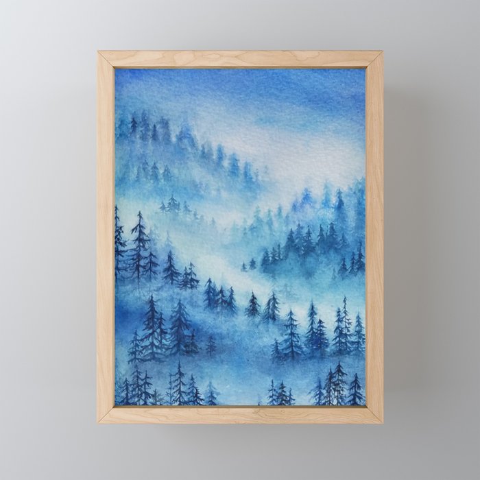 Blue Misty Trees Framed Mini Art Print