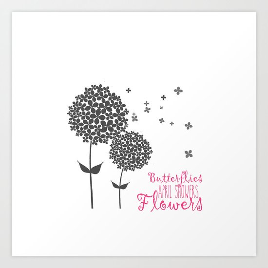 Butterflies Flowers and April Showers Art Print