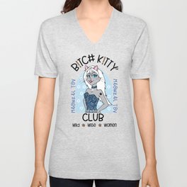 B K!TTY CLUB Girl Blue Leopard Meowzel Tov V Neck T Shirt