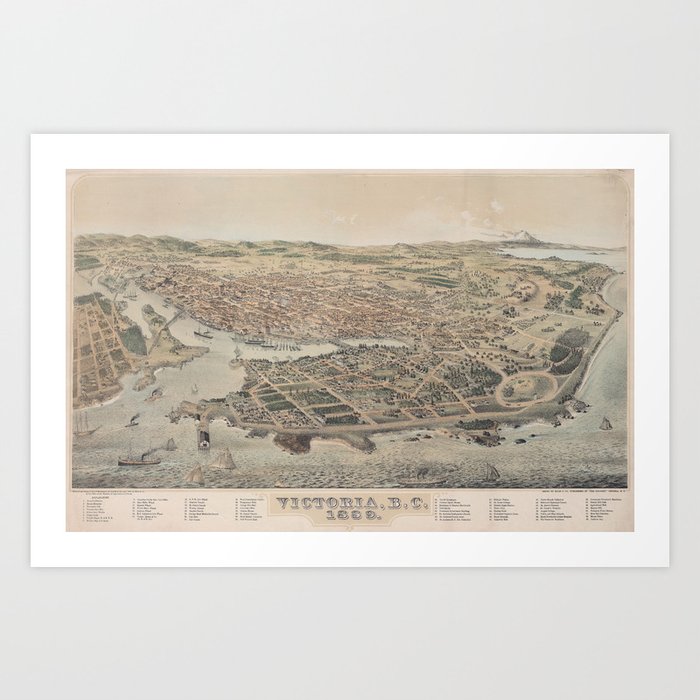 Vintage Pictorial Map of Victoria BC (1889) Art Print