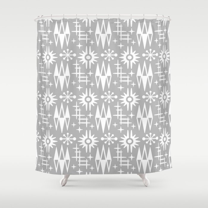 Mid Century Modern Atomic Space Age Pattern Grey Shower Curtain By Tonymagner