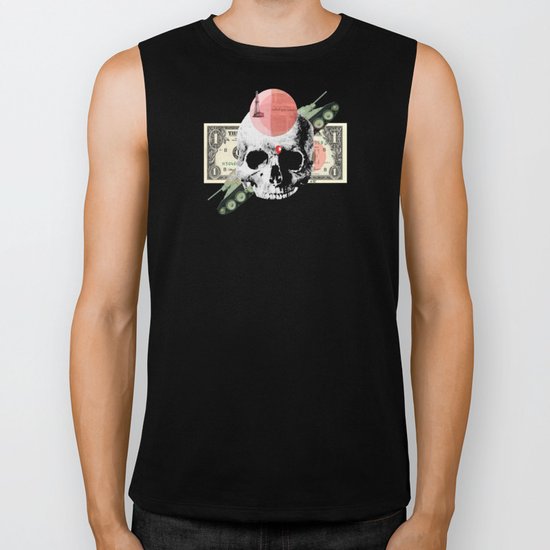 Money & Skull Collage Biker Tank