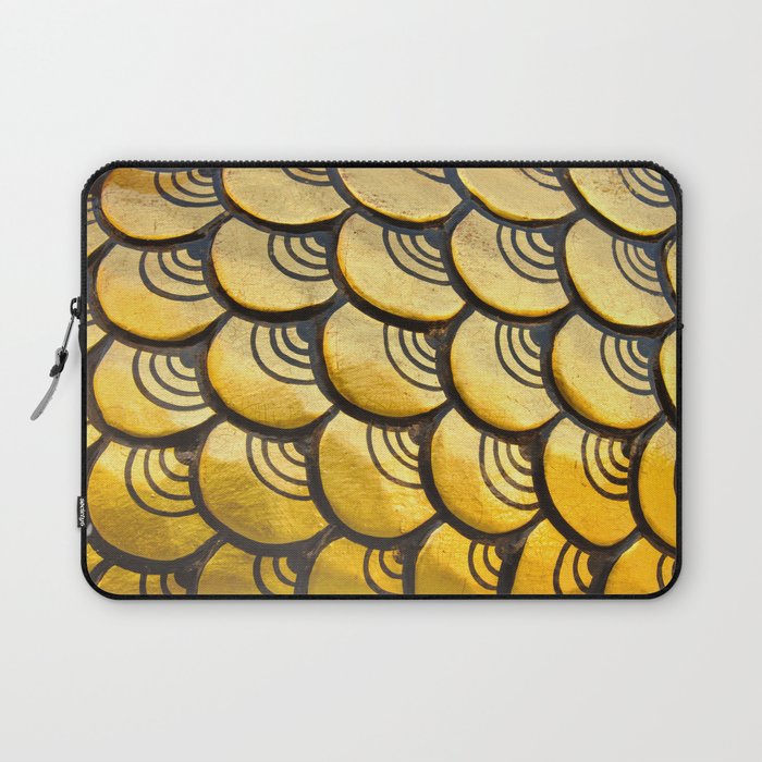 Golden chinese dragon statue's scale as a pattern.  Laptop Sleeve