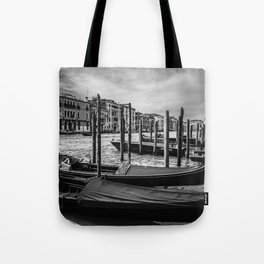 Venice Italy with gondola boats surrounded by beautiful architecture along the grand canal black and Tote Bag