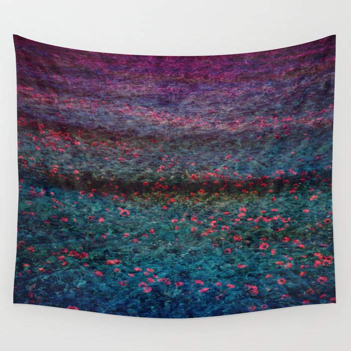 glowing midnight floral illusion perceived fabric look Wall Tapestry