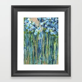 Forget me not -  Blue floral abstract Framed Art Print | Painting, Rain, Bluefloral, Livingroomart, Wallhanging, Abstractflowers, Blueflowers, Blue, Floralart, Green 