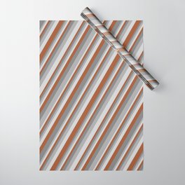 [ Thumbnail: Sienna, Grey, Dark Gray & Light Gray Colored Lines/Stripes Pattern Wrapping Paper ]