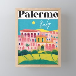 Colorful Palermo Italy Gouache Travel Poster Retro Framed Mini Art Print
