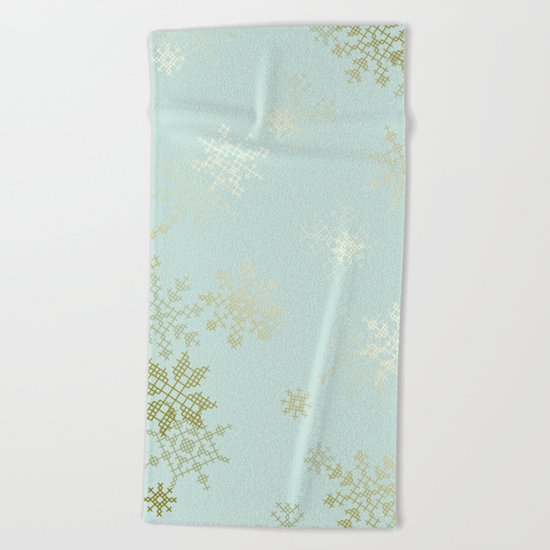 Gold Snowflakes Beach Towel