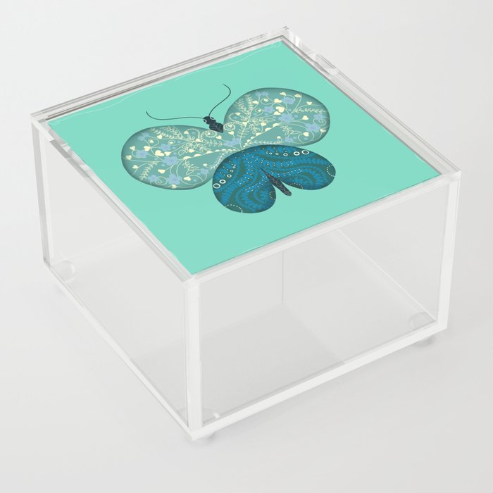 Butterfly Pattern Design Turquoise Floral Illustration  Acrylic Box