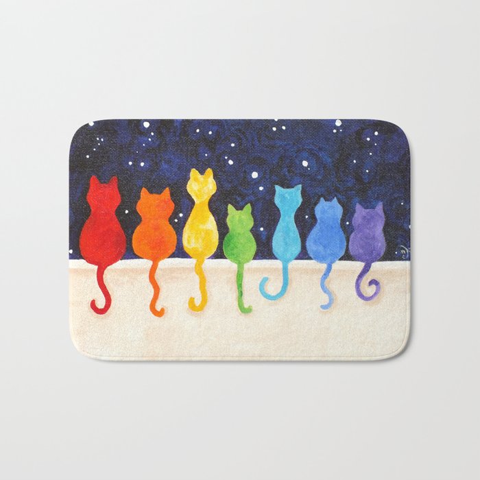 Rainbow Cats at Night Bath Mat