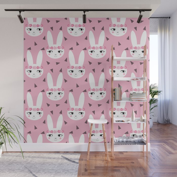 Bunny Baby Girl Rabbit Illustration Cute Decor For Girls Room Pink