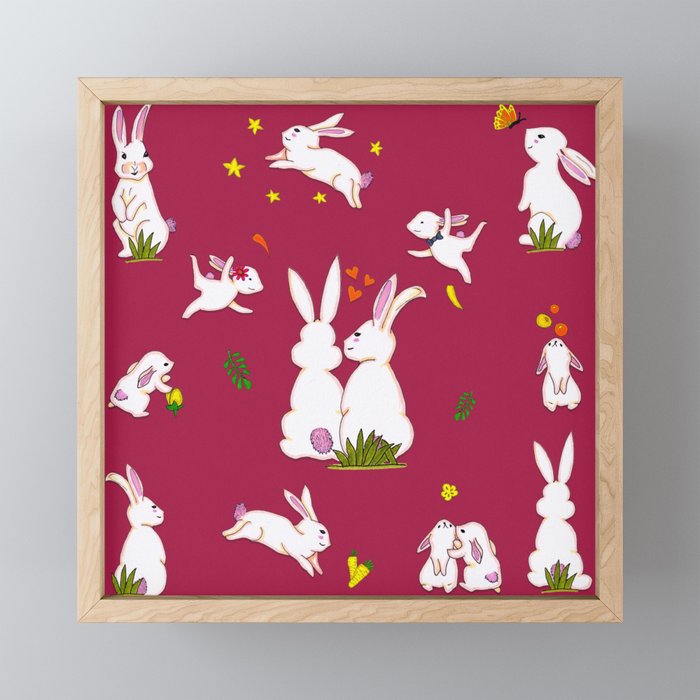 Enchanted Rabbit Family - Red Framed Mini Art Print