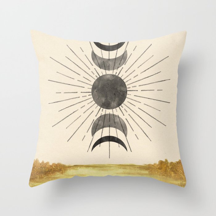 Abstract landscape and moon phases Throw Pillow