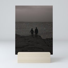 WAITING | couple | sea | collage | sparkle | glitter | black and white | shiny | bling | love  Mini Art Print