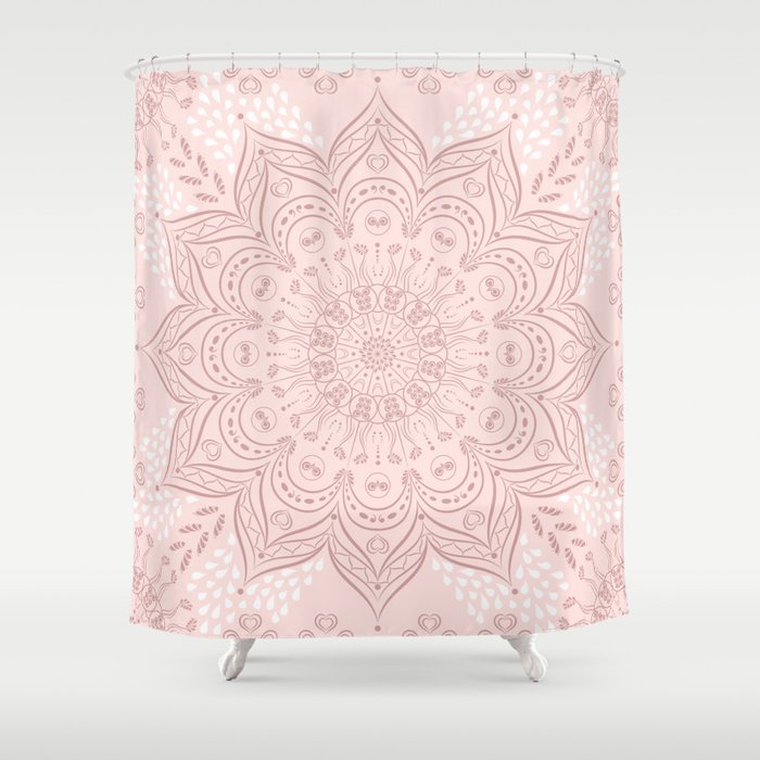 Elegant Blush Pink Boho Mandala Shower Curtain