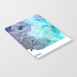 Athens Greece Map Navy Blue Turquoise Watercolor Notebook
