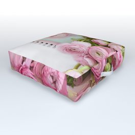 Shabby Chic Cottage Pink Floral Ranunculus Peonies Roses Print Home Decor Outdoor Floor Cushion