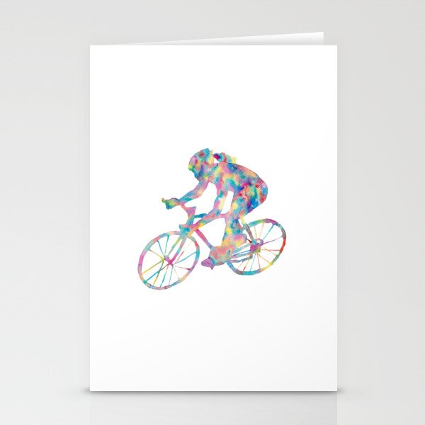 Girl mountain biking art game play sport print watercolor  Stationery Cards
