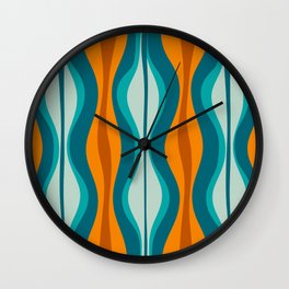 Hourglass Mid Century Modern Abstract Pattern in Turquoise, Aqua, Orange, and Rust Wall Clock