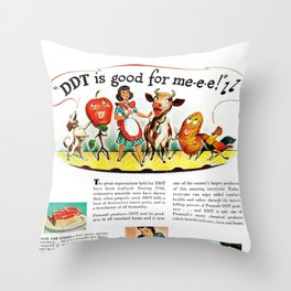 1946 Vintage 'DDT is good for me!' outrageous 'environmental friendly' orignal poster advertisement Throw Pillow