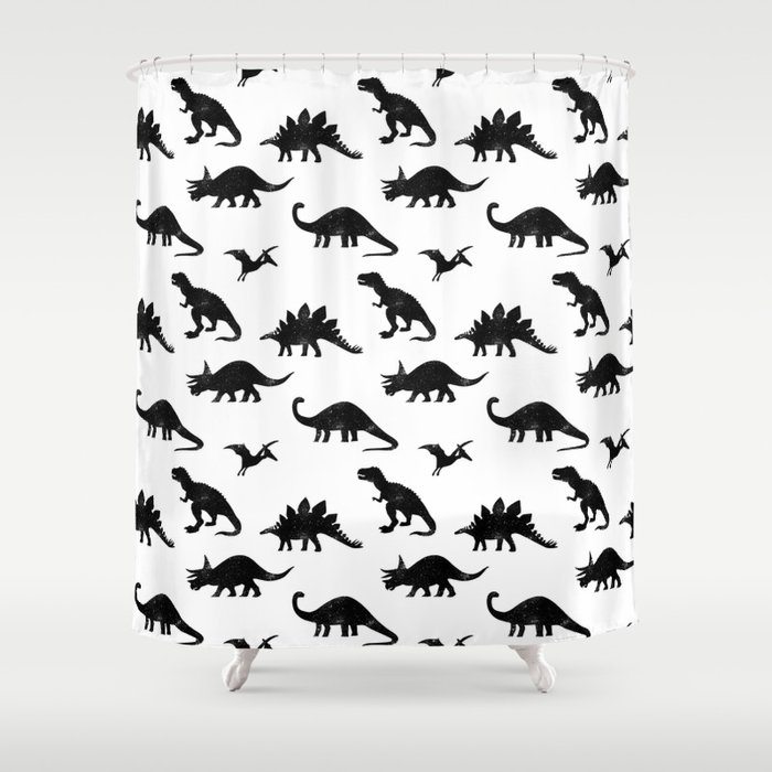 Black + White Dinosaurs Shower Curtain