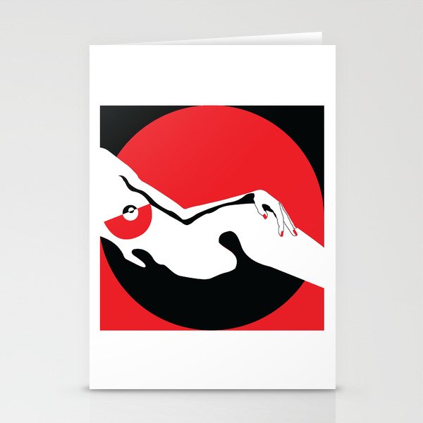 Nude Woman Bodyscape Lying Sideways in Red and  Black Stationery Cards