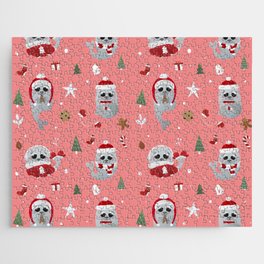 Winter Christmas or New Year Pattern with Walruses in Holiday Attributes Jigsaw Puzzle