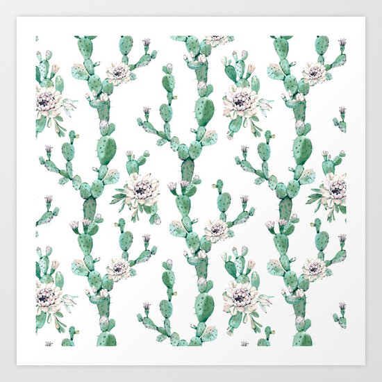 Cactus Rose Climb on White Art Print
