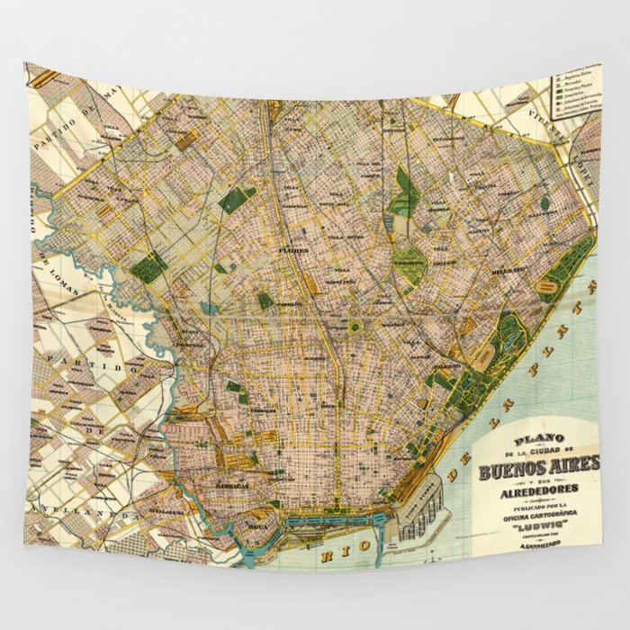Vintage Map of Buenos Aires Argentina (1921) Wall Tapestry by 