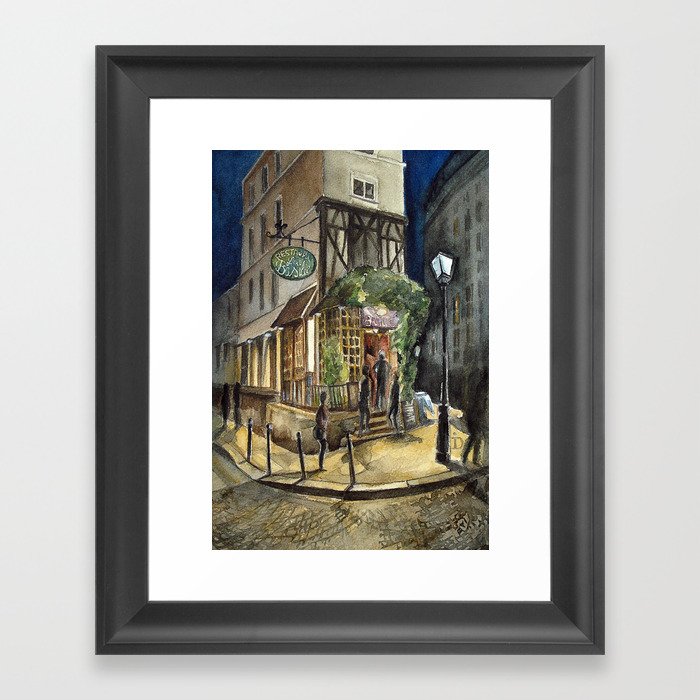 Postcards from Paris - Montmartre by Night: Le Basilic Brasserie Framed Art Print