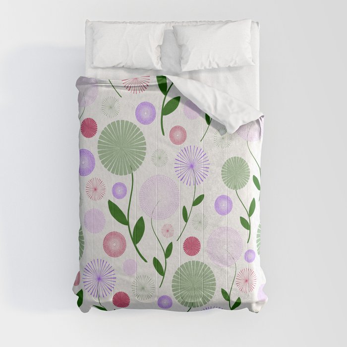 Abstract Florals - Green, Purple & Pink Comforter