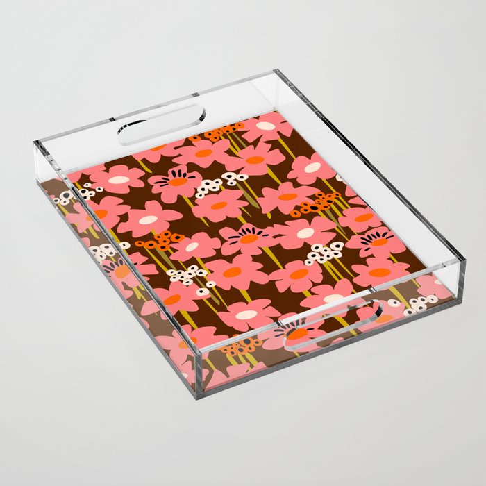 Relax in your retro summer meadow – floral shapes pattern Acrylic Tray