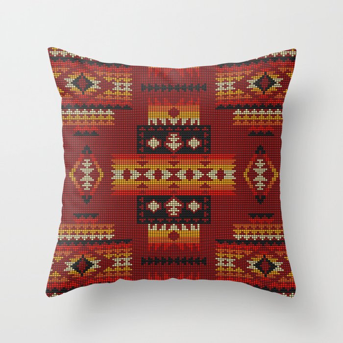 Native Southwest American Aztec beads burgundy orange black Throw Pillow