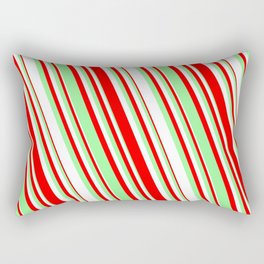 [ Thumbnail: Red, Green & White Colored Striped/Lined Pattern Rectangular Pillow ]