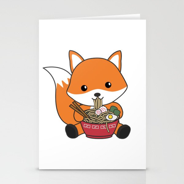 Fox Powered By Ramen Cute Kawaii Foxes Stationery Cards