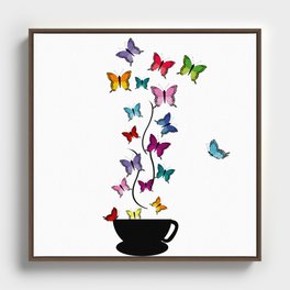 Abstract illustration of a cup with colored butterflies Framed Canvas