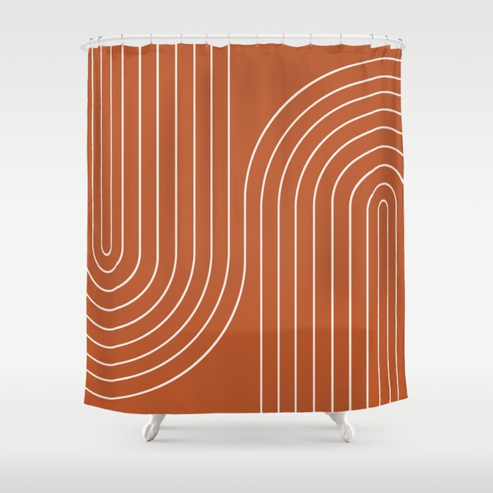 Minimal Line Curvature IX Red Mid Century Modern Arch Abstract Shower Curtain