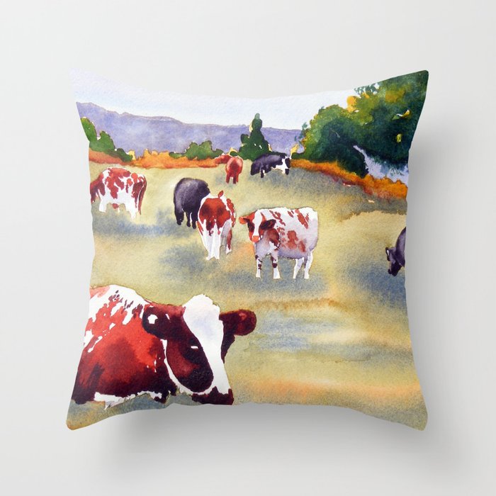Cows in Pasture Throw Pillow