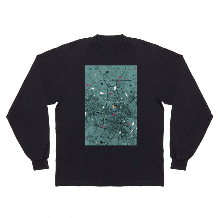 Wroclaw, Poland - Collage of city map and terrazzo pattern - contemporary Long Sleeve T Shirt