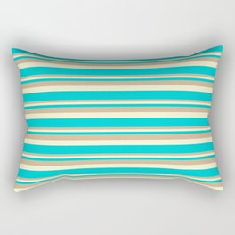 [ Thumbnail: Tan, Light Yellow, and Dark Turquoise Colored Lined Pattern Rectangular Pillow ]