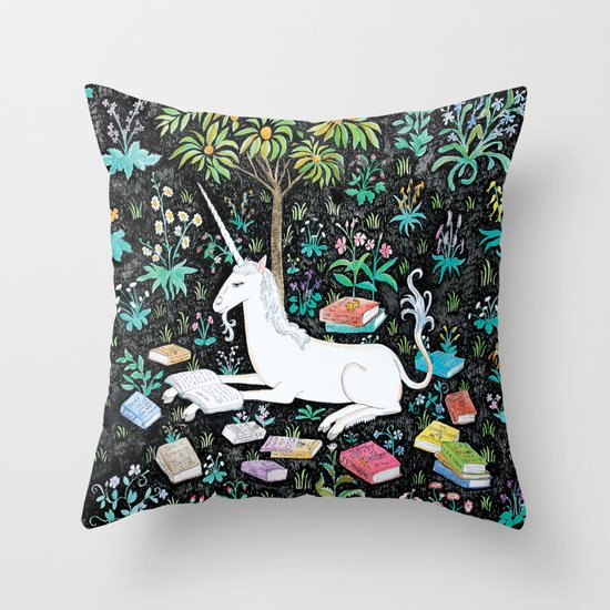 The Unicorn is Reading Throw Pillow