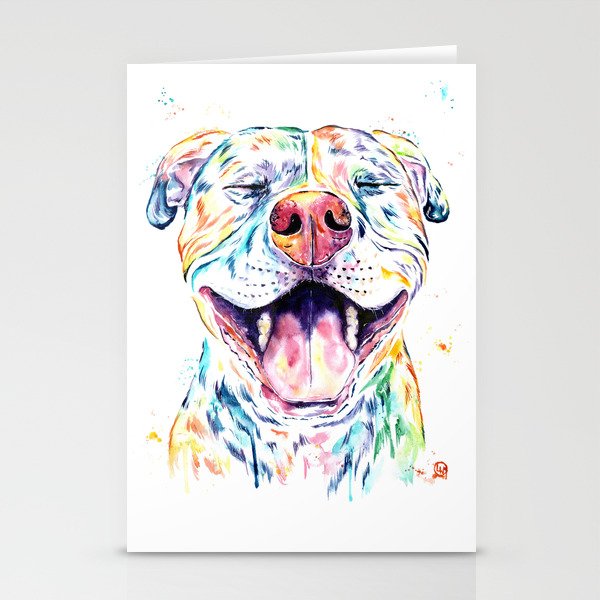 Pit Bull, Pitbull Watercolor Pet Portrait Painting - Tango Stationery Cards